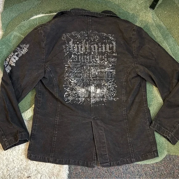Vintage Y2K Affliction inspired Redzone Black Denim Jacket - Picture 3 of 4